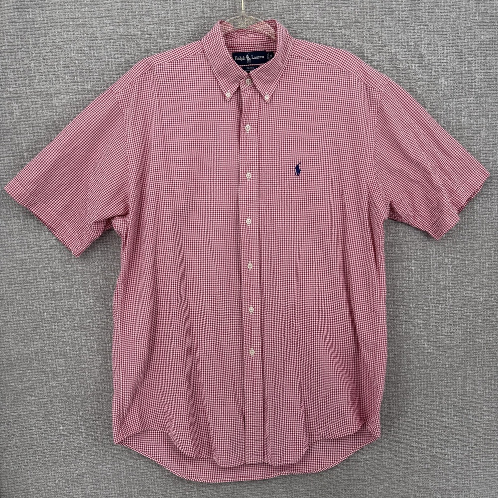 Ralph Lauren Shirt Mens M Red‎ Check Blake 100% Cotton Button Up Short Sleeve